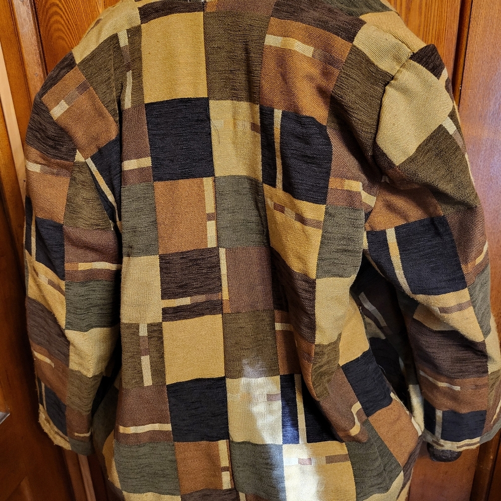 Vintage Patchwork Open Front Jacket Brown Black T… - image 7